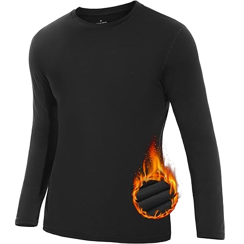 SIMIYA Herren Thermounterwäsche Oberteile Langarm Winter Innenfleece Thermoshirt Longsleeve Funktionsunterwäsche Warm Unterwäsche Männer Rundhalsausschnitt Weich Unterhemd(Schwarz,M) von SIMIYA