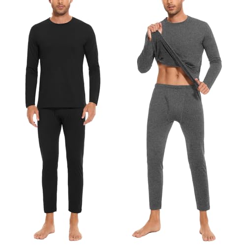 SIMIYA Herren Thermounterwäsche Set, warme Unterwäsche mit Innenfleece, Ultraleicht Oberteil und Unterteil mit Eingriff Langarm Funktionsunterwäsche Rundhals Skiunterwäsche für Winter(Schwarz+Grau, S) von SIMIYA