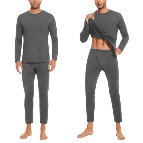 SIMIYA Herren Thermounterwäsche Set, warme Unterwäsche mit Innenfleece, Ultraleicht Oberteil und Unterteil mit Eingriff Langarm Funktionsunterwäsche Rundhals Skiunterwäsche für Winter(Grau×2, XL) von SIMIYA