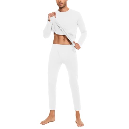 SIMIYA Herren Thermounterwäsche Set, warme Unterwäsche mit Innenfleece, Ultraleicht Oberteil und Unterteil mit Eingriff Langarm Funktionsunterwäsche Rundhals Skiunterwäsche für Winter(Weiss, 4XL) von SIMIYA