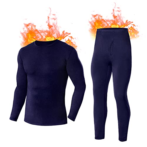 SIMIYA Herren Thermounterwäsche Set, warme Unterwäsche mit Innenfleece, Ultraleicht Oberteil und Unterteil mit Eingriff Langarm Funktionsunterwäsche Rundhals Skiunterwäsche für Winter (Blau, S) von SIMIYA