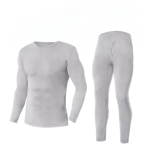 SIMIYA Herren Thermounterwäsche Set, warme Unterwäsche mit Innenfleece, Ultraleicht Oberteil und Unterteil mit Eingriff Langarm Funktionsunterwäsche Rundhals Skiunterwäsche für Winter (Hellgrau, S) von SIMIYA