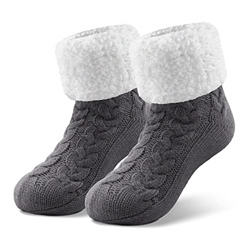 SIMIYA Kuschelsocken Damen, flauschige Haussocken anti Rutsch Stoppersocken Wintersocken Weihnachtssocken, mit ABS Sohle und warme Hüttensocken, 1 Paar (Grau) von SIMIYA