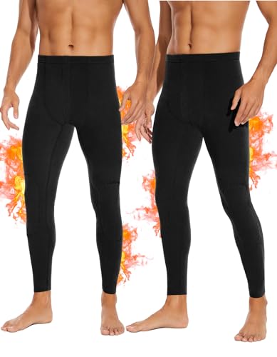 SIMIYA Lange Unterhosen Herren, Extra Warm Thermounterhose Gefütterte Unterhosen Männer Lang, Thermo Leggings Thermoleggings Winter(2 x Schwarz,XXL) von SIMIYA