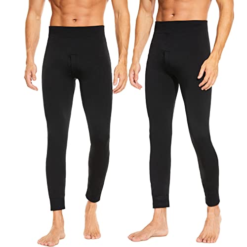 SIMIYA Lange Unterhosen Herren Winter - Lange Unterhose Männer mit Eingriff und Thermo Weichem Innenfleece Leggings Bottoming Stretchbund Winddicht Thermounterhose(2 x Schwarz,S-M) von SIMIYA