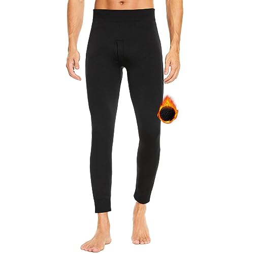 SIMIYA Lange Unterhosen Herren Winter - Lange Unterhose Männer mit Eingriff und Thermo Weichem Innenfleece Leggings Bottoming Stretchbund Winddicht Thermounterhose(Schwarz,XXL-3XL) von SIMIYA
