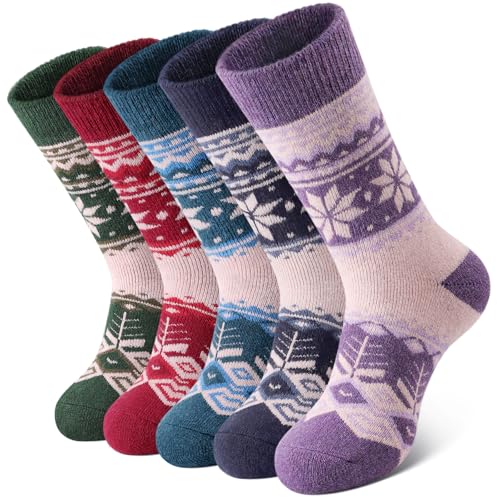 SIMIYA Merino Wandersocken Damen 5 Paar Merino Socken Thermosocken Wollsocken Wintersocken Warme Merinowolle Atmungsaktiv Sportsocken Trekkingsocken Outdoor Arbeitssocken von SIMIYA