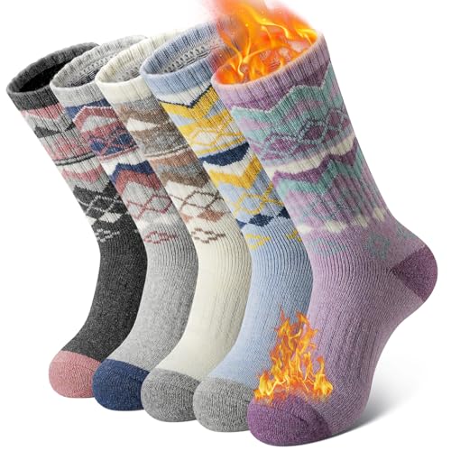 SIMIYA Merino Wandersocken Damen 5 Paar Merino Socken Thermosocken Wollsocken Wintersocken Warme Merinowolle Atmungsaktiv Sportsocken Trekkingsocken Outdoor Arbeitssocken von SIMIYA