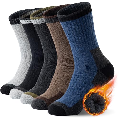 SIMIYA Merino Wandersocken für Herren– 5 Paar Wollsocken, thermosocken Dicke Atmungsaktiv Wintersocken für Trekking (EU Größe 38-46) von SIMIYA