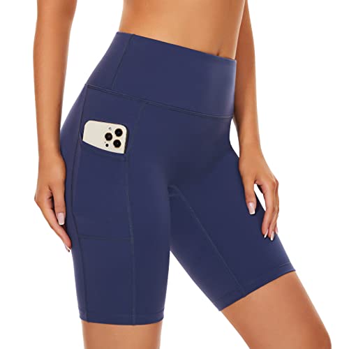 SIMIYA Radlerhose Damen, Kurze Leggings Blickdichte High Waist Sporthose Damen Kurz mit Handytasche, Sport Shorts für Gym（Blau,2XL） von SIMIYA