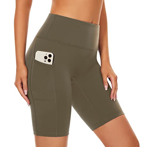 SIMIYA Radlerhose Damen, Kurze Leggings Blickdichte High Waist Sporthose Damen Kurz mit Handytasche, Sport Shorts für Gym（Grün,2XL） von SIMIYA