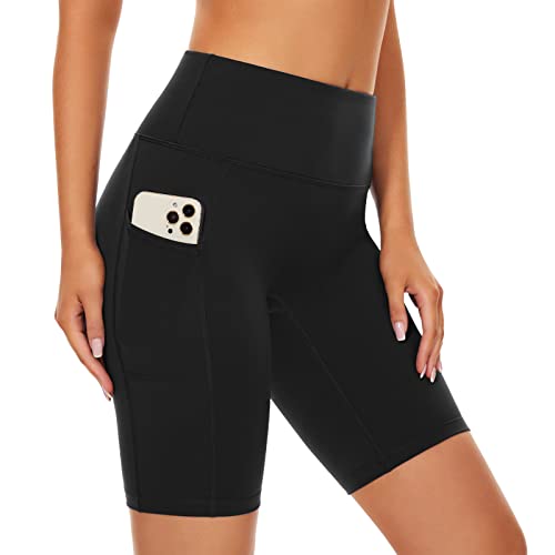 SIMIYA Radlerhose Damen, Kurze Leggings mit Handytasche Blickdichte High Waist Sporthose Damen Kurz, Sport Shorts für Gym（Schwarz,3XL） von SIMIYA