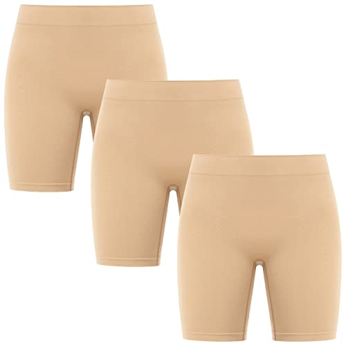 SIMIYA Radlerhose Damen, Kurze Leggings Sporthose High Waist Unterhosen Boxershorts Hotpants Sportshorts, Kurz Hose Unter Kleid (Beige-3er Pack, M) von SIMIYA