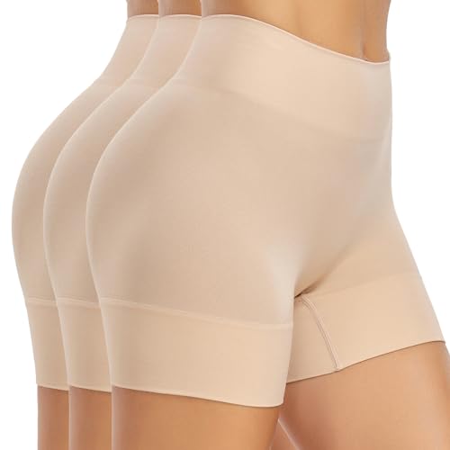 SIMIYA Radlerhose Damen Kurz Unterhosen Unter Kleid Shorts High Waist Kurze Hose Nahtlose Hotpants Sommer Boxershorts Slip Shorts 3er Pack，Beige,3XL von SIMIYA