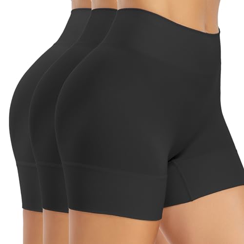 SIMIYA Radlerhose Damen Kurz Unterhosen Unter Kleid Shorts High Waist Kurze Hose Nahtlose Hotpants Sommer Boxershorts Slip Shorts 3er Pack，Schwarz，XXL von SIMIYA