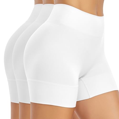 SIMIYA Radlerhose Damen Kurz Unterhosen Unter Kleid Shorts High Waist Kurze Hose Nahtlose Hotpants Sommer Boxershorts Slip Shorts 3er Pack，Weiß，M von SIMIYA