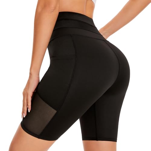 SIMIYA Radlerhose Damen Kurz Sporthose Leggings Kurz Damen High Waist Atmungsaktive Sport Shorts mit Tasche für Gym, Jogging, Fitness im Sommer（Schwarz，M） von SIMIYA