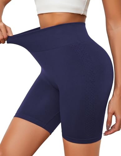 SIMIYA Radlerhose Damen Kurz mit atmungsaktivem Loch Sport Shorts Nahtlos Sporthose Kurz Leggings Hohe Taille Hotpants Workout Shorts für Yoga Gym, Marineblau,M von SIMIYA