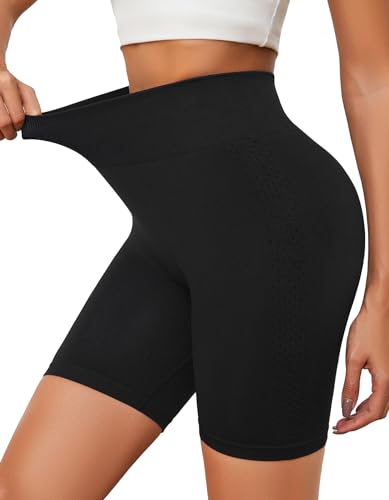 SIMIYA Radlerhose Damen Kurz mit atmungsaktivem Loch Sport Shorts Nahtlos Sporthose Kurz Leggings Hohe Taille Hotpants Workout Shorts für Yoga Gym, Schwarz,3XL von SIMIYA