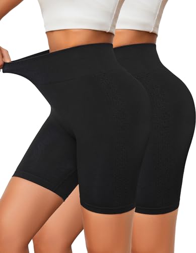 SIMIYA Radlerhose Damen Kurz mit atmungsaktivem Loch Sport Shorts Nahtlos Sporthose Kurz Leggings Hohe Taille Hotpants Workout Shorts für Yoga Gym,2er Pack Schwarz,M von SIMIYA