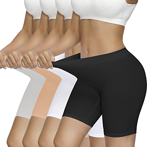 SIMIYA Radlerhose Damen Kurze 4er Pack High Waist Kurze Damen Atmungsaktiv Kurze Radlerhose Unter Kleid Sommer (Schwarz/Weiß/Beige/Grau, XL) von SIMIYA