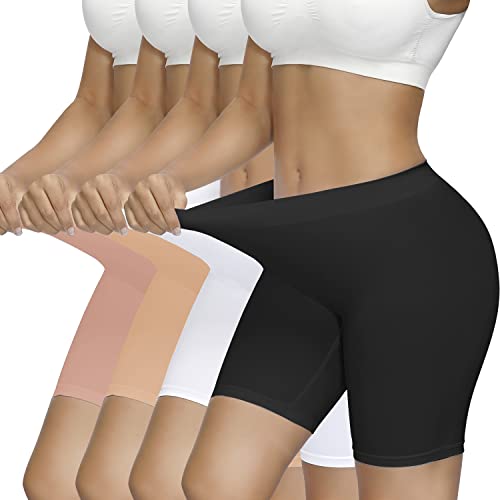 SIMIYA Radlerhose Damen Kurze 4er Pack High Waist Kurze Damen Atmungsaktiv Kurze Radlerhose Unter Kleid Sommer (Schwarz/Weiß/Beige/Rosa, S) von SIMIYA