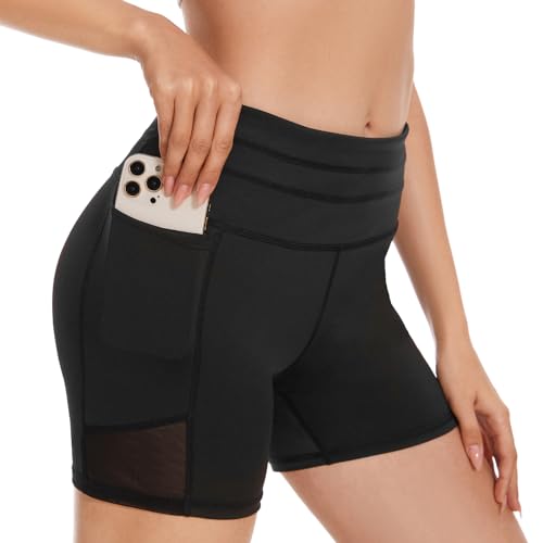 SIMIYA Radlerhose Damen Leggins Kurz High Waist Sporthose Shorts für Yoga Gym，Radlerhose Unter Kleid（Schwarz，L） von SIMIYA