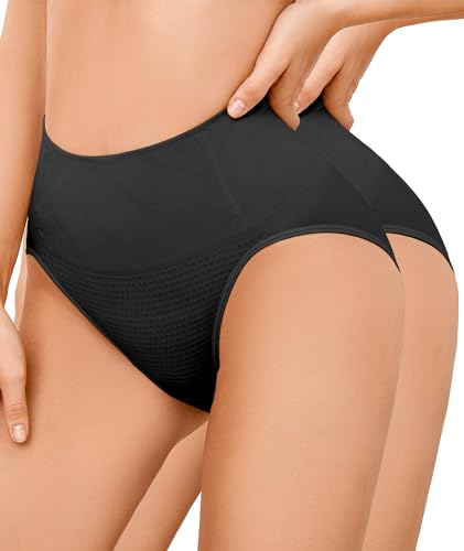 SIMIYA Shapewear Damen Bauchweg Unterhose Slips Bauchkontroll String Tanga Miederhose Hohe Taille Miederpants Elastisch Body Shaper Höschen Nahtlose Unterwäsche Formender(2*Schwarz,XXL) von SIMIYA