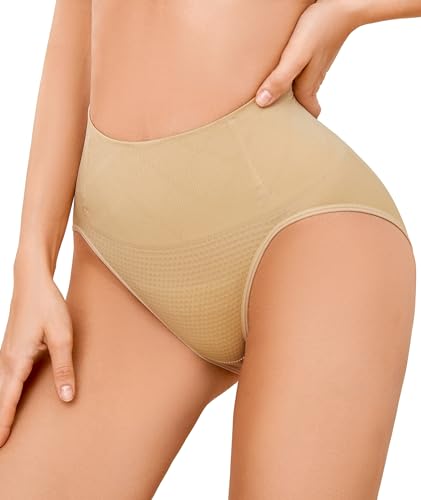 SIMIYA Shapewear Damen Bauchweg Unterhose Slips Bauchkontroll String Tanga Miederhose Hohe Taille Miederpants Elastisch Body Shaper Höschen Nahtlose Unterwäsche Formender(Beige, L) von SIMIYA
