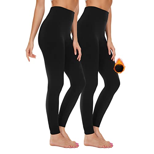 SIMIYA Thermo Leggings Damen GefüTtert - High Waist Thermohose Damen Bequeme Winter Thermoleggins Weich und Atmungsaktiv Lange Unterhose für Damen(2 x Schwarz,L-XL) von SIMIYA