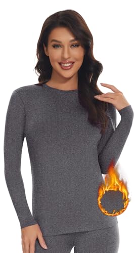 SIMIYA Thermo Unterhemd Damen Thermoshirt Langarm Thermounterwäsche Thermo Oberteil Warme Unterwäsche Winter Thermal Base Layer mit Innenfleece,Grau,S von SIMIYA