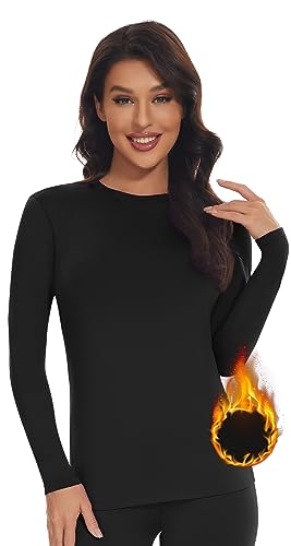 SIMIYA Thermo Unterhemd Damen Thermoshirt Langarm Thermounterwäsche Thermo Oberteil Warme Unterwäsche Winter Thermal Base Layer mit Innenfleece,Schwarz,L von SIMIYA