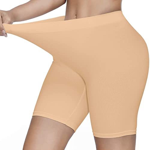 SIMIYA Radlerhose Damen, Kurze Leggings Sporthose High Waist Unterhosen Boxershorts Hotpants Sportshorts, Kurz Hose Unter Kleid (beige, XL) von SIMIYA
