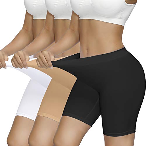 SIMIYA Radlerhose Damen, Kurze Leggings Sporthose High Waist Unterhosen Boxershorts Hotpants Sportshorts, Kurz Hose Unter Kleid (Schwarz/Beige/Weiß, M) von SIMIYA