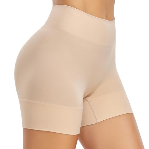 SIMIYA Radlerhose Damen Kurz Unterhosen Unter Kleid Shorts High Waist Kurze Hose Nahtlose Hotpants Sommer Boxershorts Slip Shorts,Beige,3XL von SIMIYA