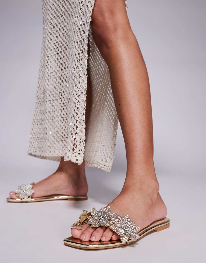 SIMMI London - Abbie - Flache Sandalen in Gold mit verziertem Riemen-Goldfarben von SIMMI Shoes