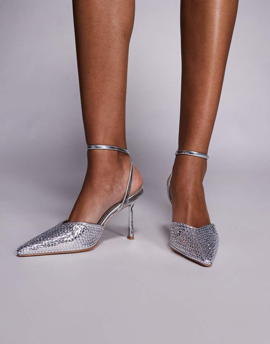 SIMMI London - Cherie - Verzierte Absatzschuhe in Silberspiegel mit Schnürung am Bein von SIMMI Shoes