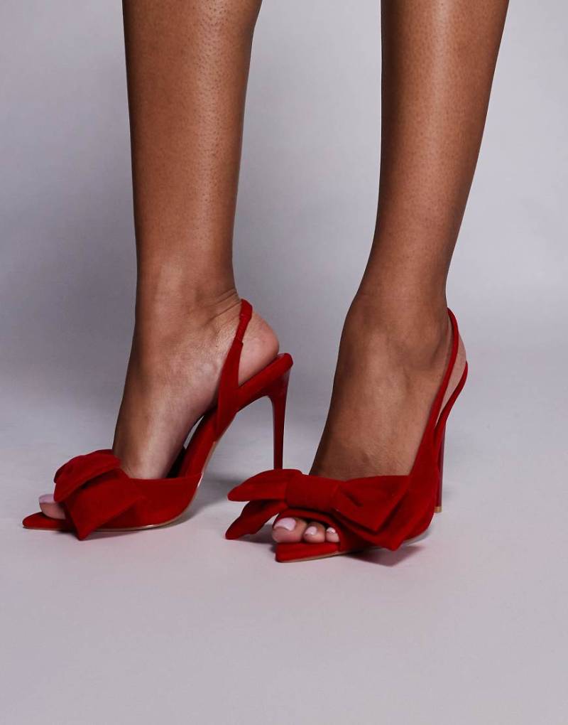 SIMMI London - Eternal - Sandaletten aus Samt in Rot mit Fersenriemen, Absatz und Zierschleife von SIMMI Shoes