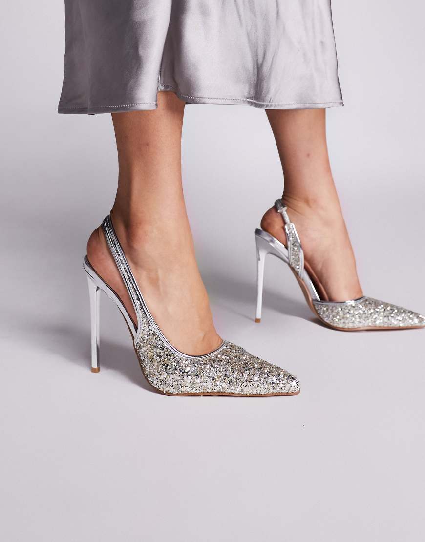 SIMMI London - Hollie - Pumps in Glitzer-Silber mit Fersenriemen und Absatz von SIMMI Shoes