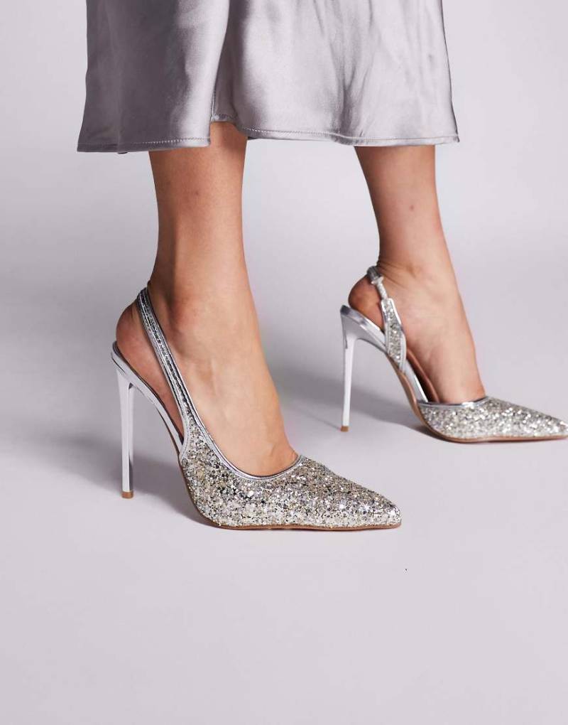 SIMMI London - Hollie - Pumps in Glitzer-Silber mit Fersenriemen und Absatz von SIMMI Shoes