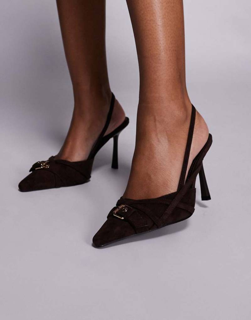 SIMMI London - Schuhe aus Wildleder in Schokobraun mit Schnallendetail, Fersenriemchen und Absatz-Brown von SIMMI Shoes