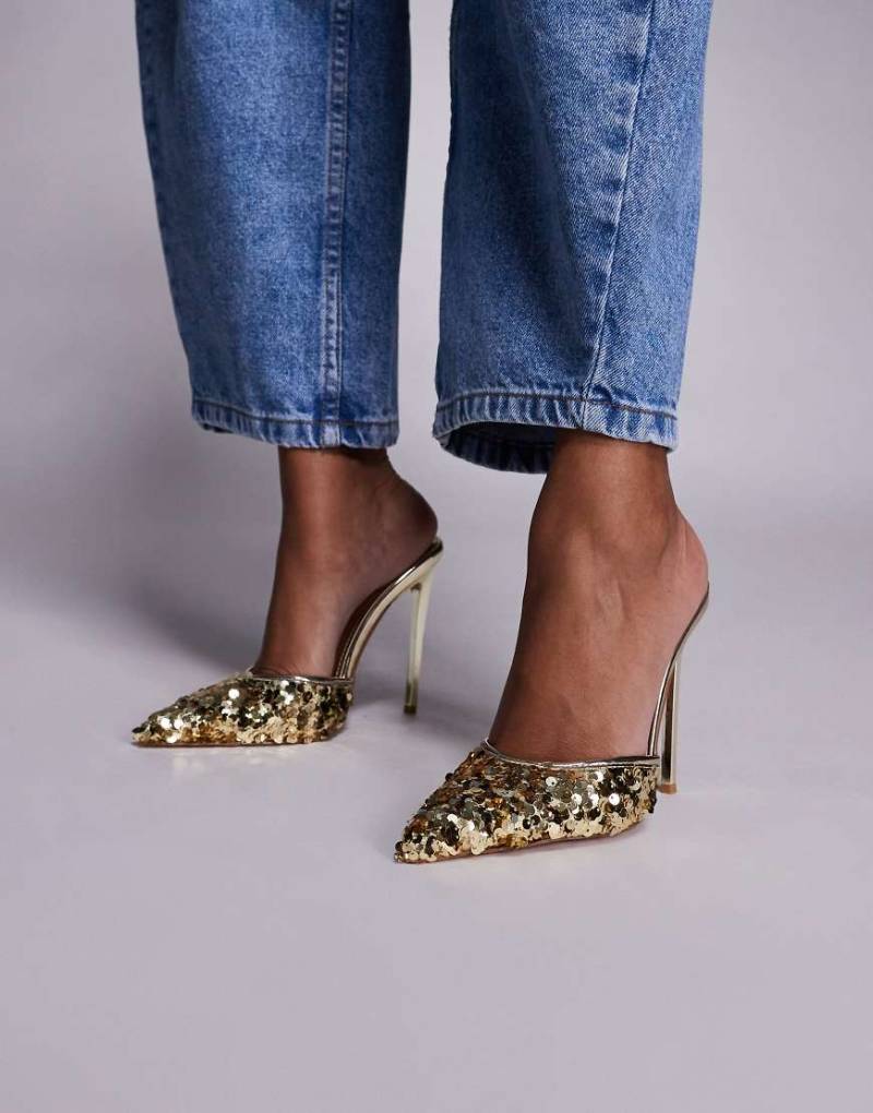 Simmi London - Agathia - Mules in Gold mit Absatz und Pailletten-Goldfarben von SIMMI Shoes