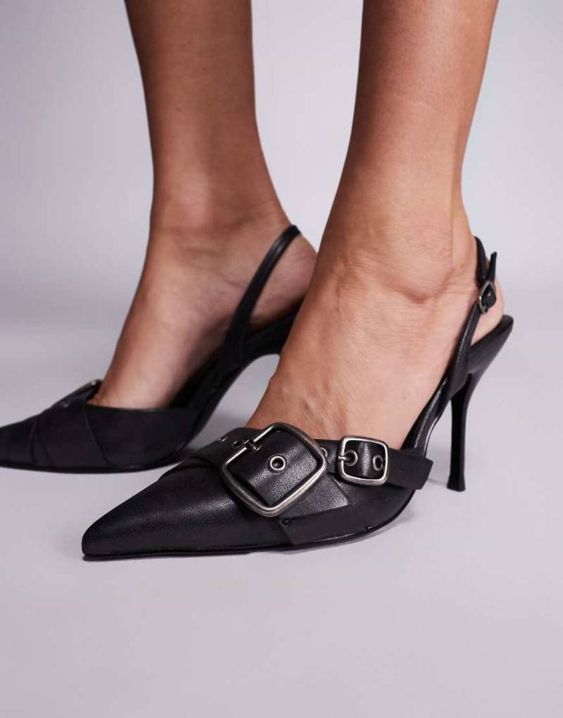 Simmi London - Gretchen - Pumps mit Absatz in verwaschenem Schwarz mit Fersenriemen und Schnallendetail von SIMMI Shoes