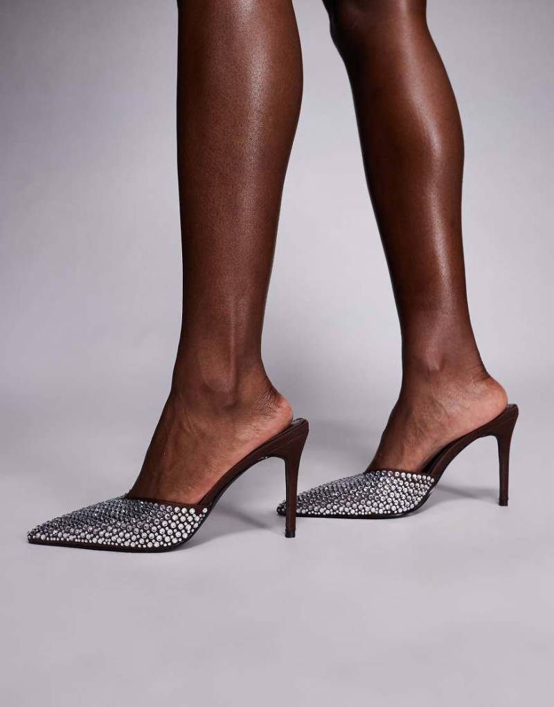 Simmi London - Marika - Verzierte Mules mit Absatz in Braun, mit Satin und Verzierung-Brown von SIMMI Shoes