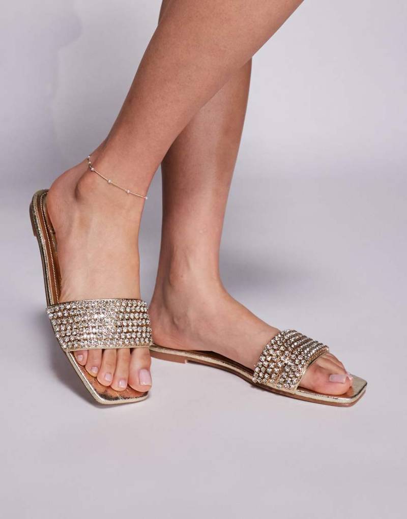 Simmi London - Paison - Flache Sandalen in Metallic-Gold mit Strassbesatz-Goldfarben von SIMMI Shoes