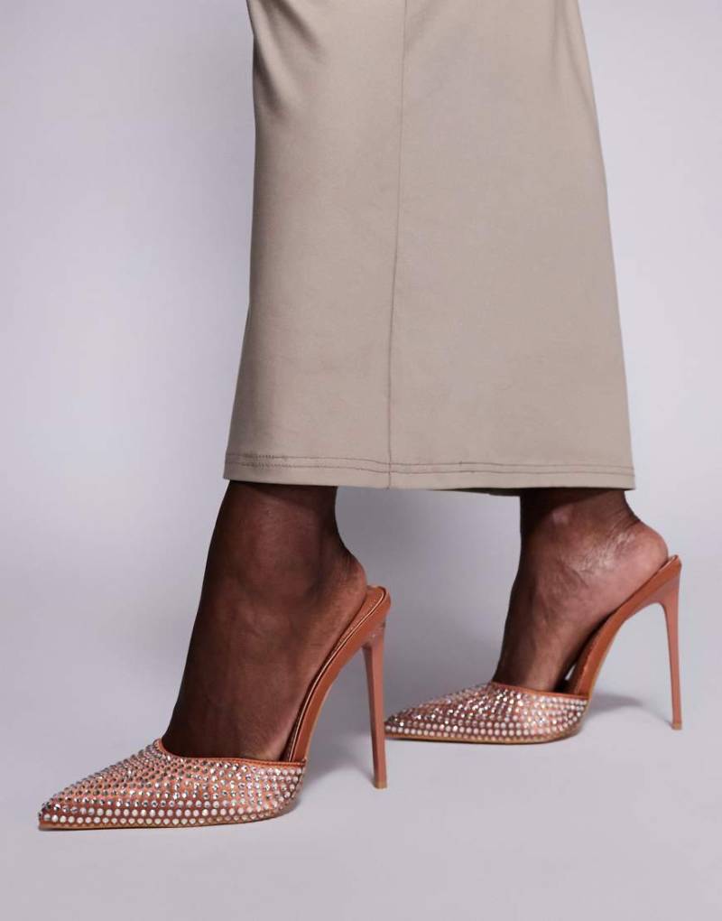 Simmi London - Thia - Mules in Schokobraun mit verziertem Detail und hohem Absatz von SIMMI Shoes