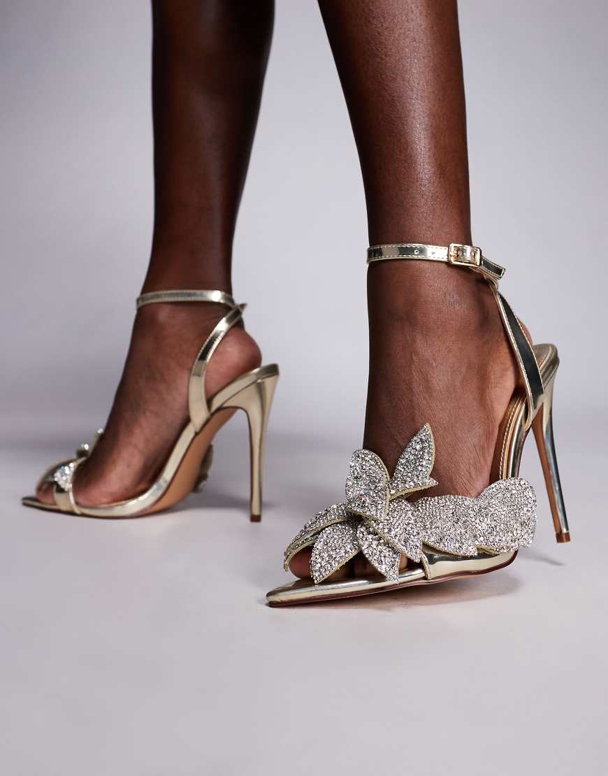 Simmi London - Yulia - Schuhe in schimmerndem Goldton mit Fersenriemen und Verzierung-Goldfarben von SIMMI Shoes