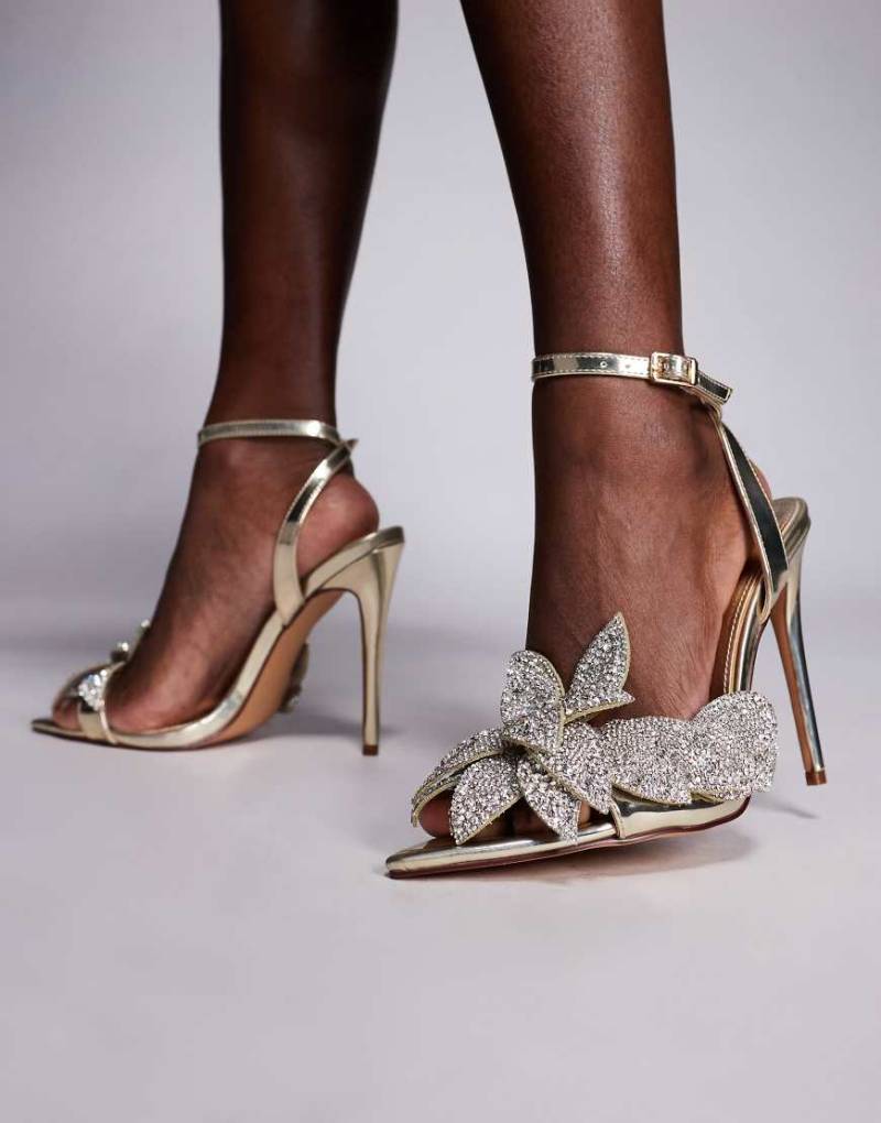 Simmi London - Yulia - Schuhe in schimmerndem Goldton mit Fersenriemen und Verzierung-Goldfarben von SIMMI Shoes