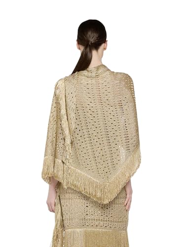 SIMONA CORSELLINI Goldener Stola für Damen aus perforiertem Lurex mit Maxi-Fransen, mehrfarbig, Einheitsgröße von SIMONA CORSELLINI
