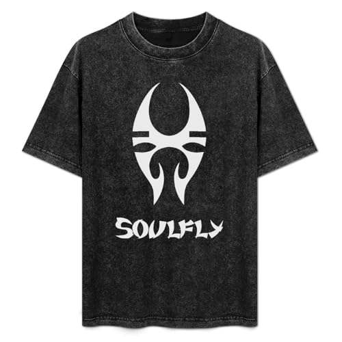 Retro Washed Fashion T Shirt for Men Women Soulfly Logo Antique Wash Unisex T-Shirts Black S von SIMOROL